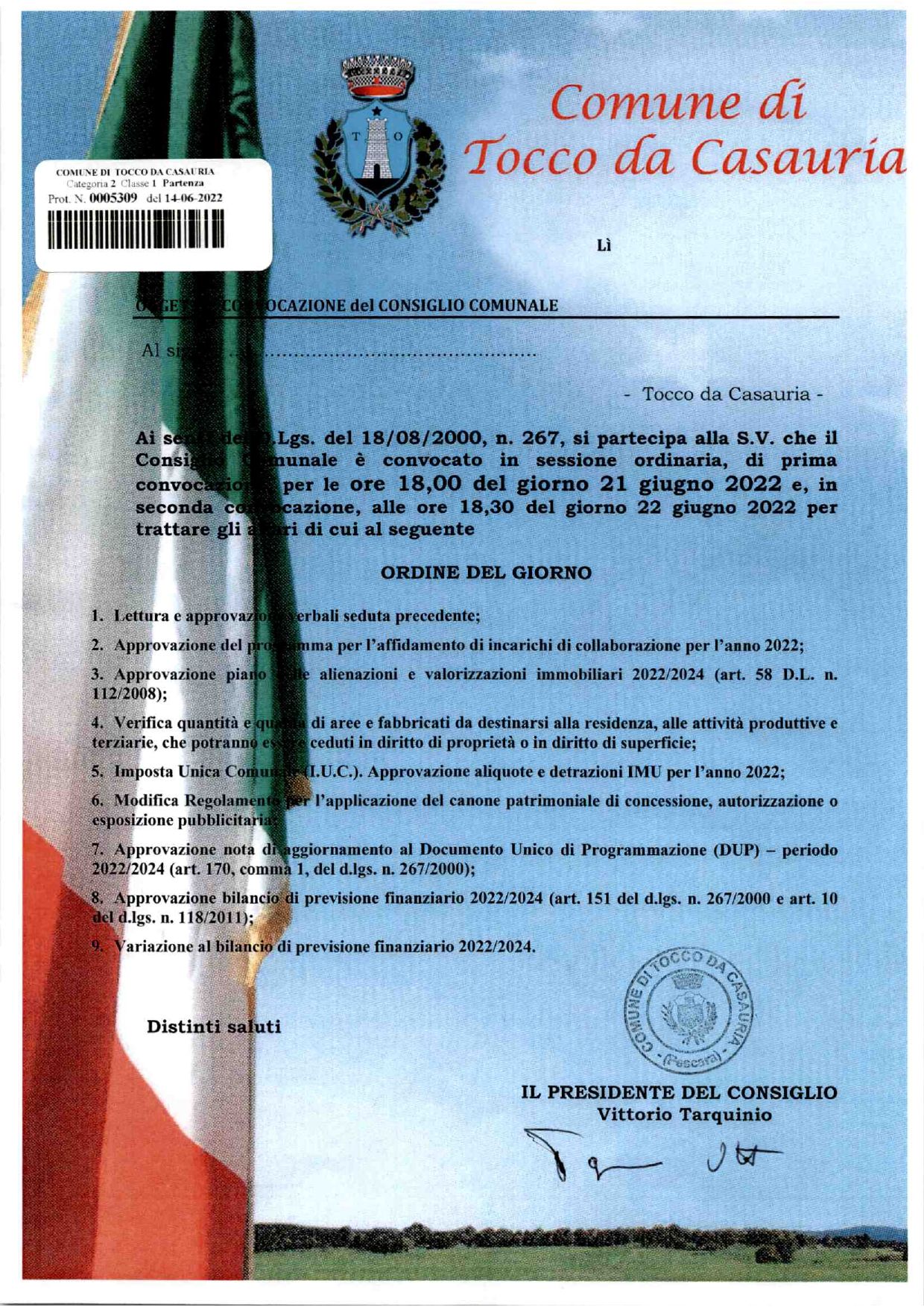 CONVOCAZIONE CONSIGLIO COMUNALE